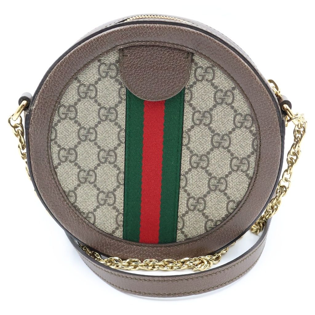 Gucci Ophidia GG Supreme Mini Round Shoulder Bag Brown Leather — view 2
