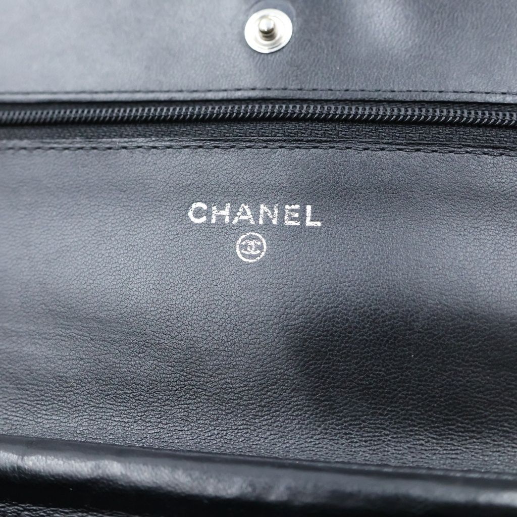 Chanel Quilted Chain Wallet Shoulder Bag Black Lambskin a Silver — view 6