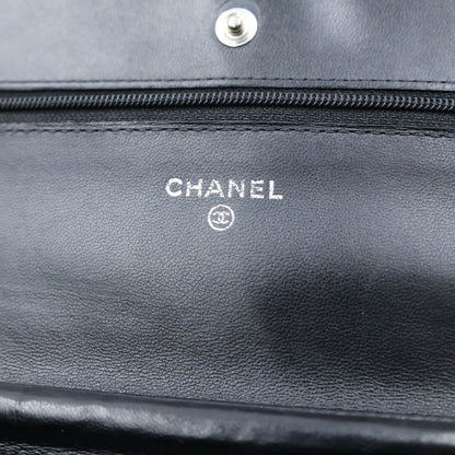 Chanel Quilted Chain Wallet Shoulder Bag Black Lambskin a Silver — view 6