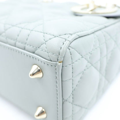 Dior Lady Small 2-Way Handle Shoulder Bag Gray Leather Gold — view 5