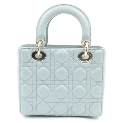 Dior Lady Small 2-Way Handle Shoulder Bag Gray Leather Gold — view 2