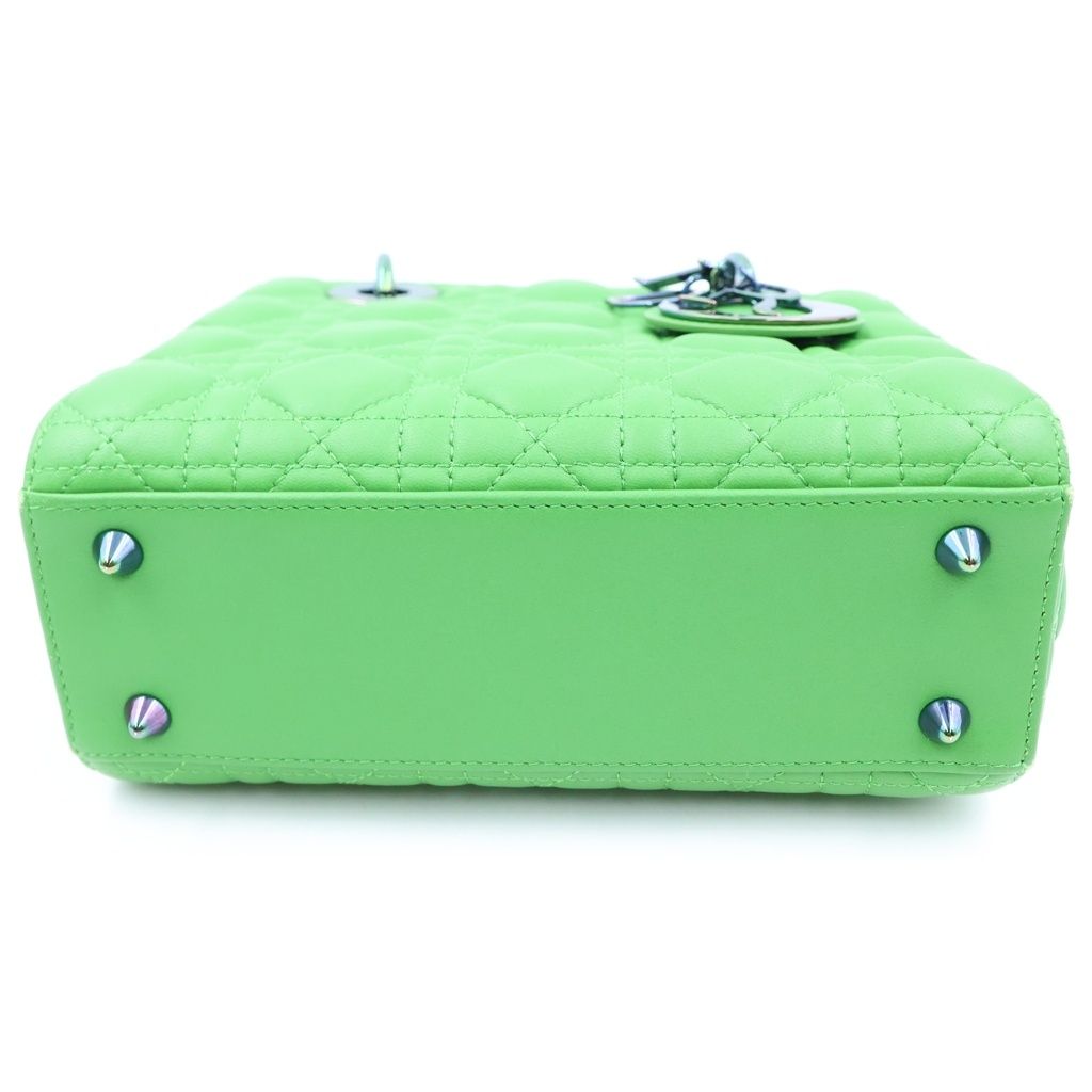 Dior Lady Small 2-Way Handle Shoulder Bag Green Leather Black — view 4