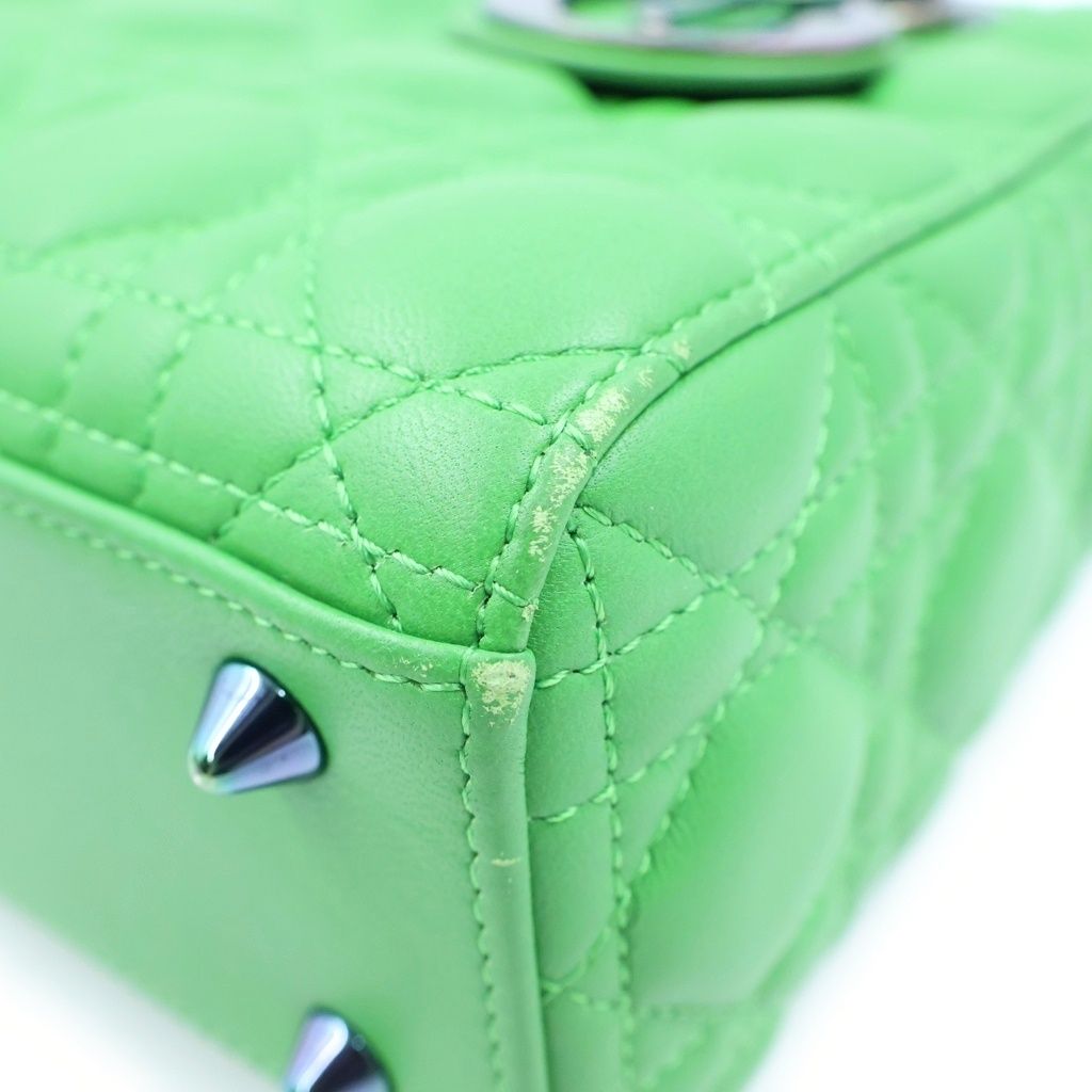 Dior Lady Small 2-Way Handle Shoulder Bag Green Leather Black — view 5