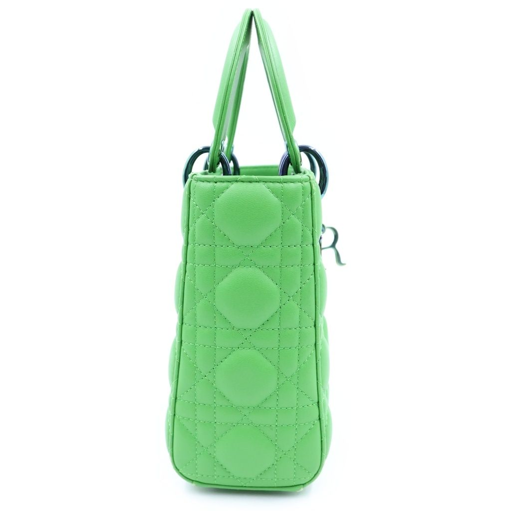 Dior Lady Small 2-Way Handle Shoulder Bag Green Leather Black — view 3