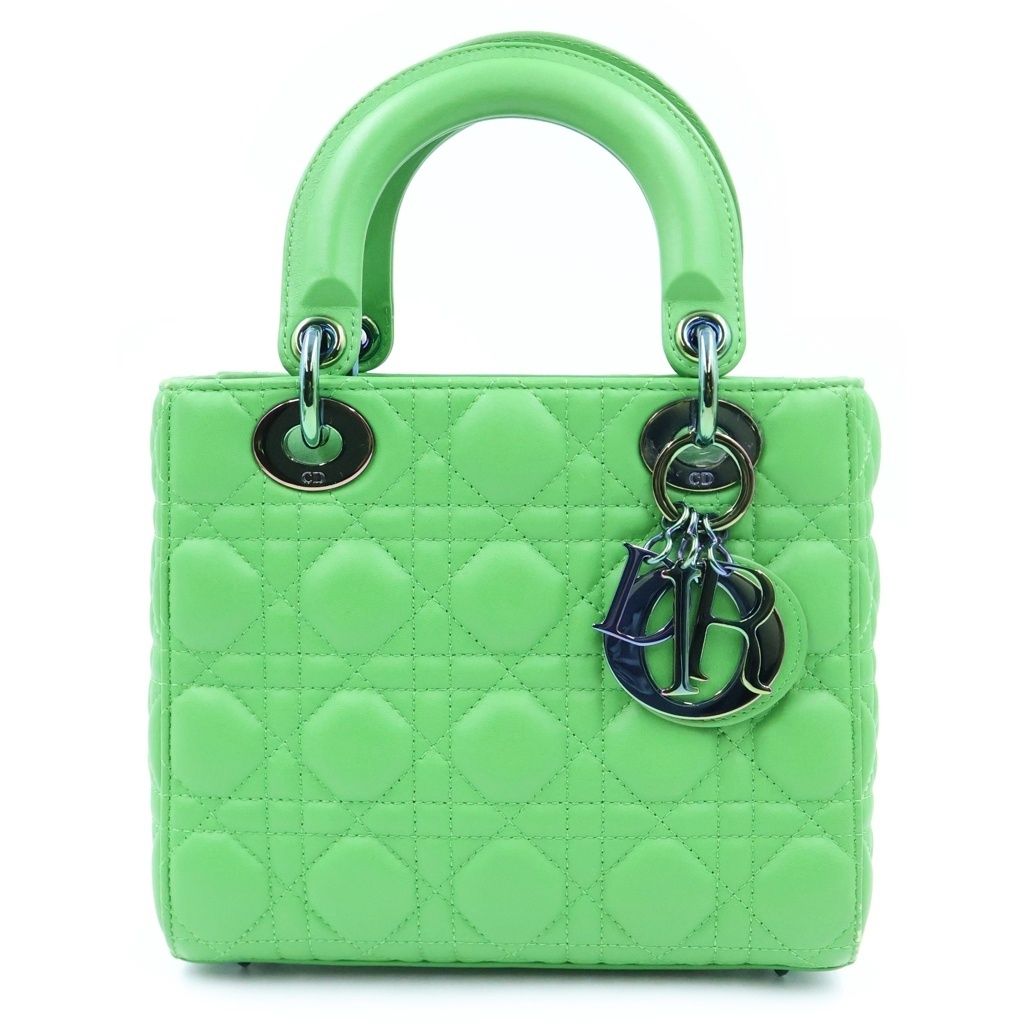 Dior Lady Small 2-Way Handle Shoulder Bag Green Leather Black
