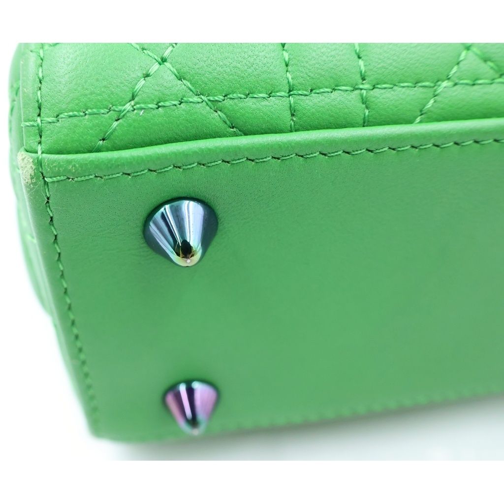 Dior Lady Small 2-Way Handle Shoulder Bag Green Leather Black — view 6