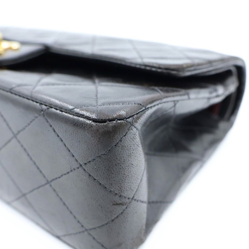 Chanel Quilted 25 Double Flap Chain Shoulder Bag Black Lambskin Gold — view 5