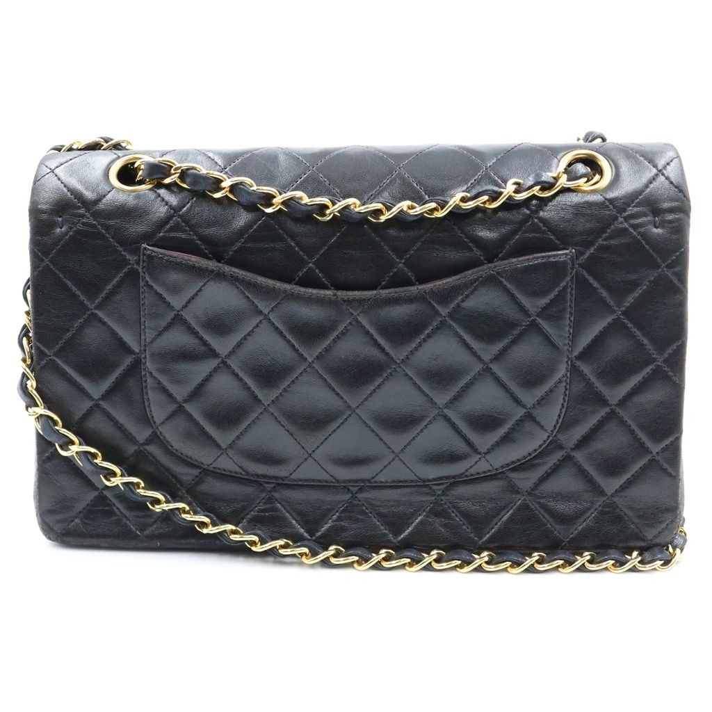 Chanel Quilted 25 Double Flap Chain Shoulder Bag Black Lambskin Gold — view 2
