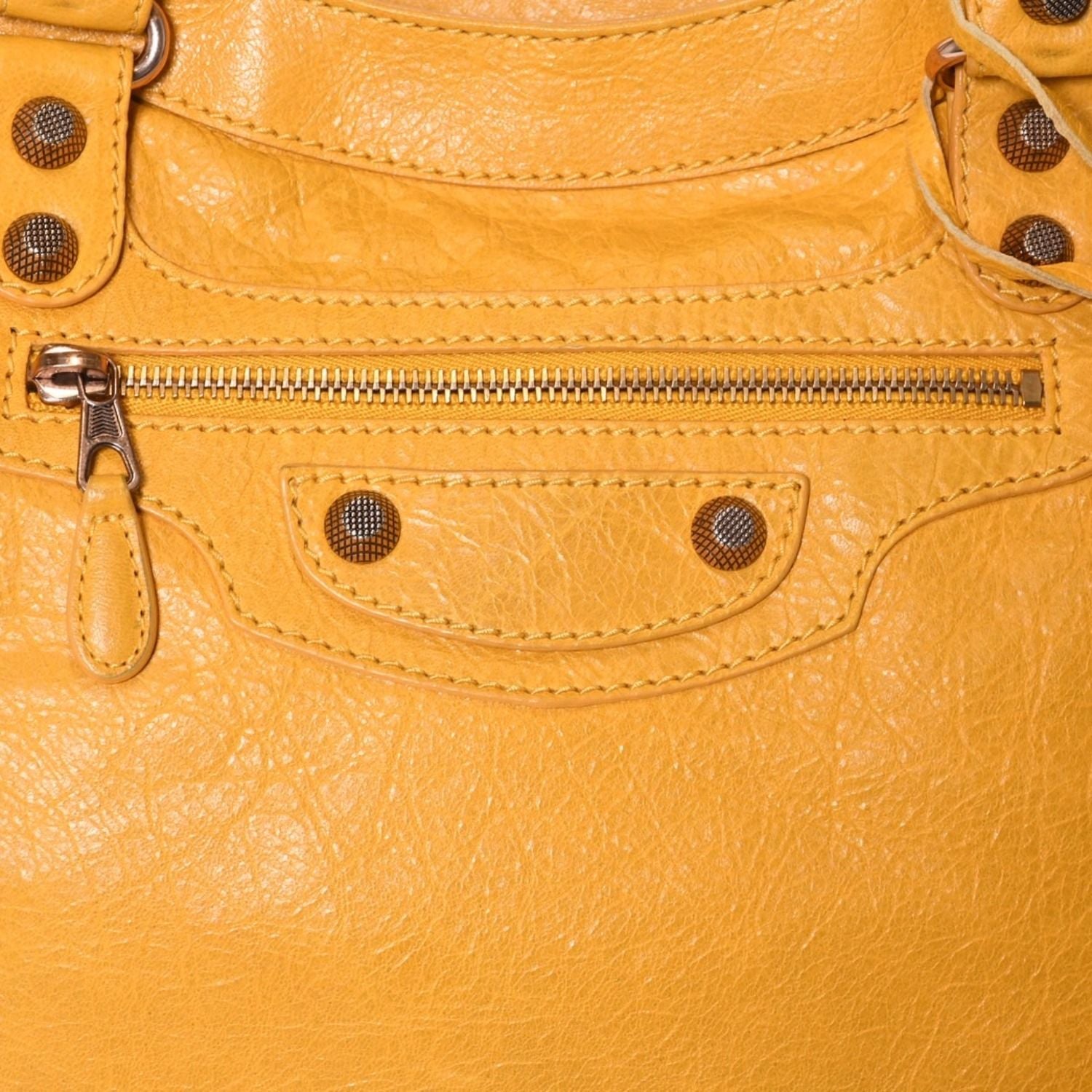 Balenciaga Mini City Shoulder Bag Yellow Leather Champagne Gold — view 4
