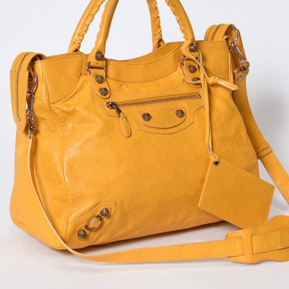 Balenciaga Mini City Shoulder Bag Yellow Leather Champagne Gold — view 3