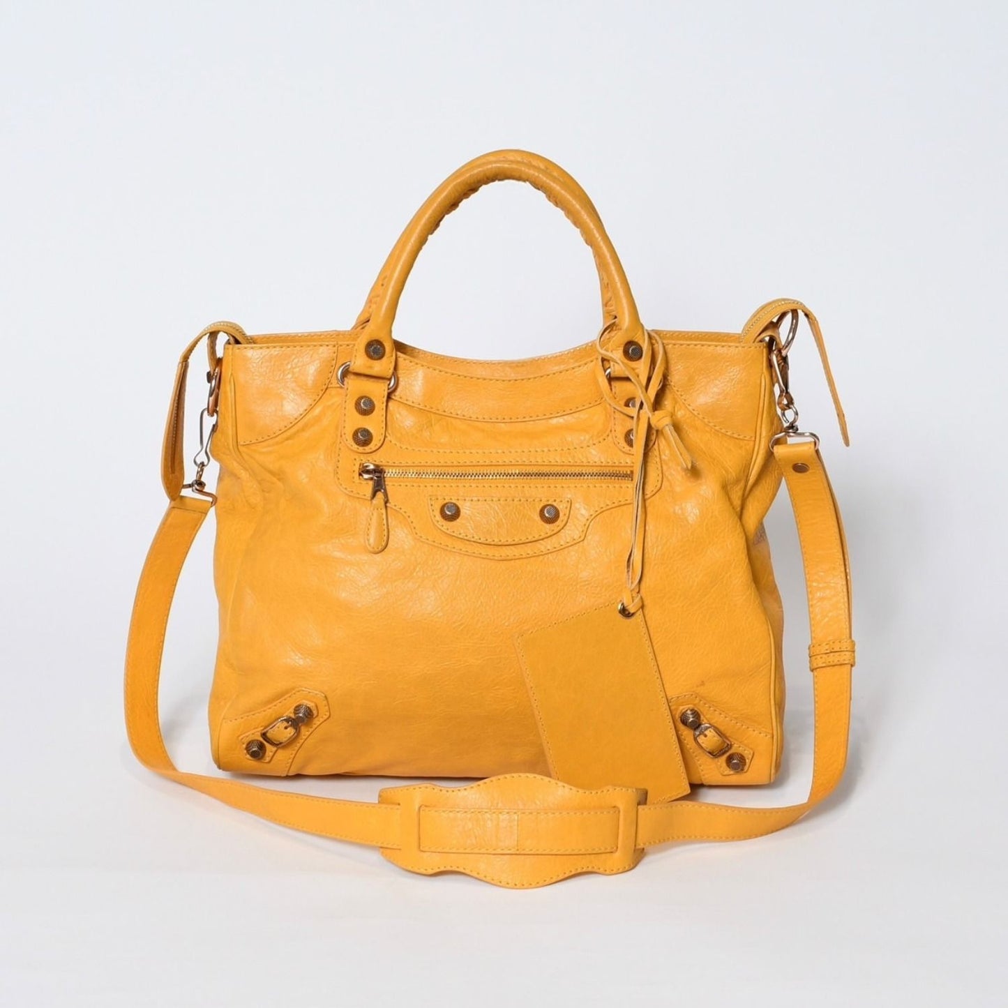 Balenciaga Mini City Shoulder Bag Yellow Leather Champagne Gold