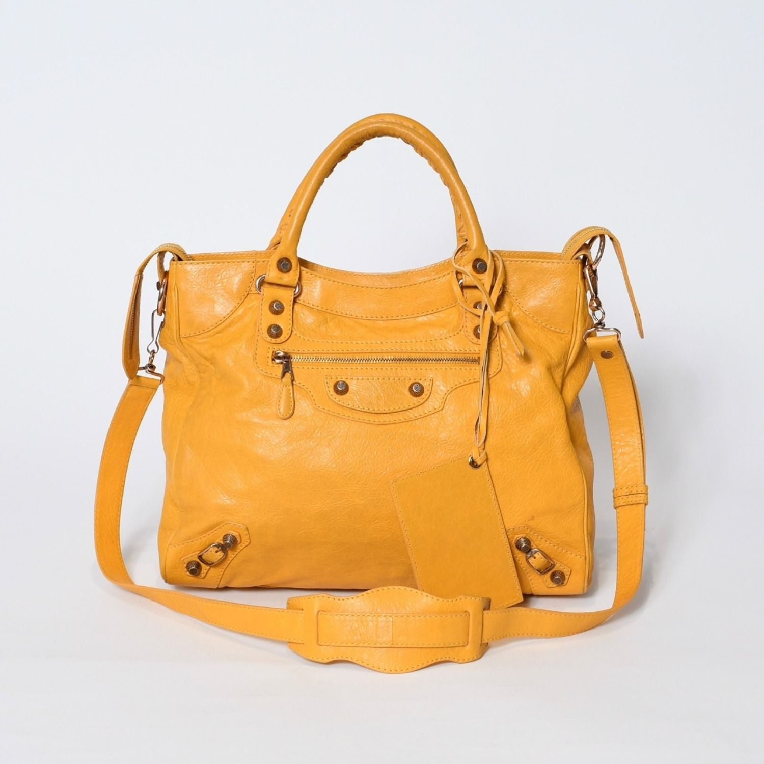Balenciaga Mini City Shoulder Bag Yellow Leather Champagne Gold