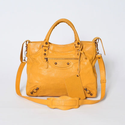 Balenciaga Mini City Shoulder Bag Yellow Leather Champagne Gold
