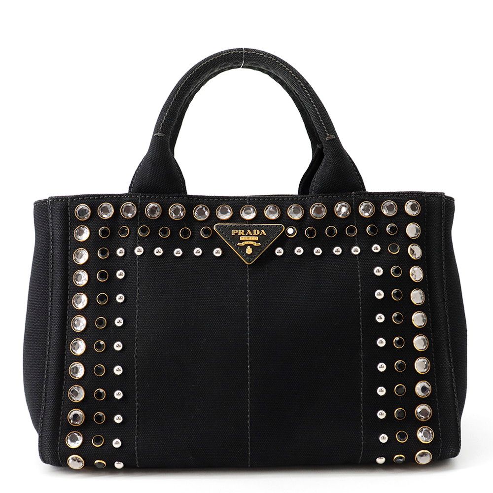 Prada Tote Bag Canapa View Canvas B Black