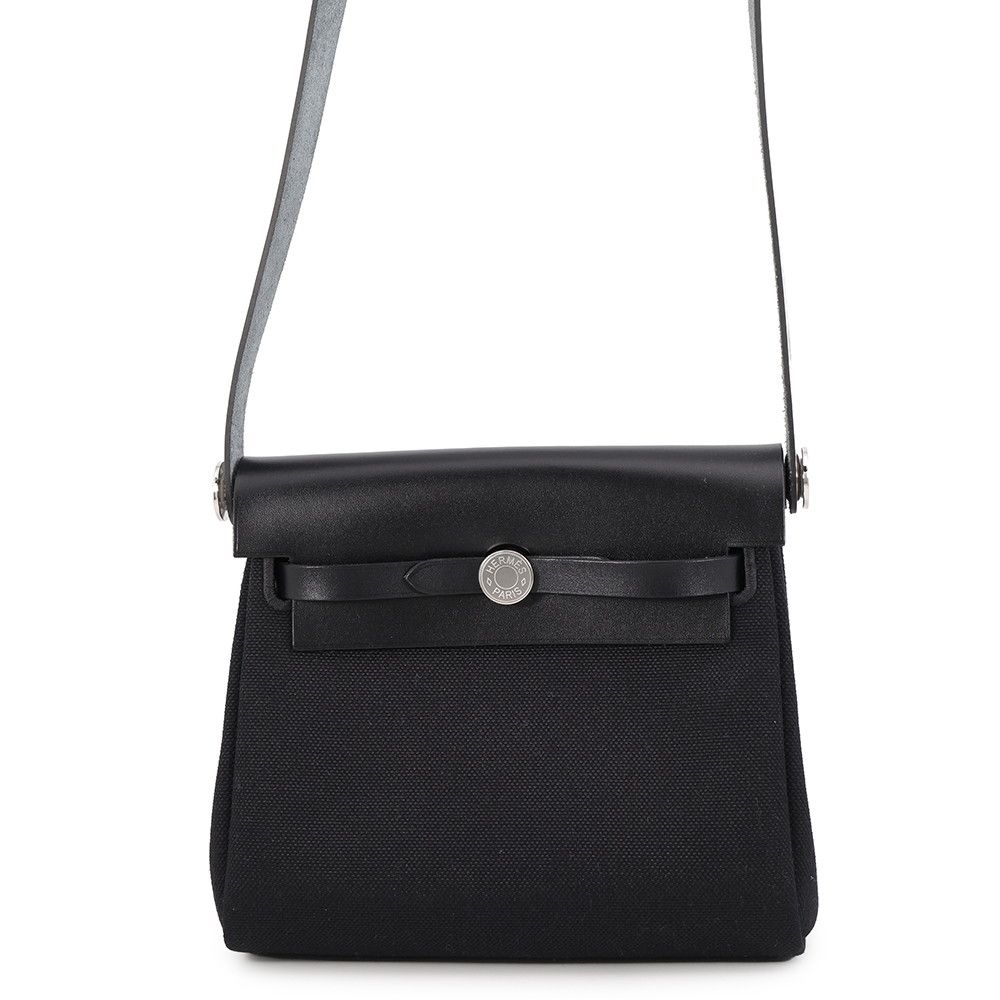 Hermes Shoulder Bag Herbag Zip Mini Black Silver Toilet Ash Vache Hunter