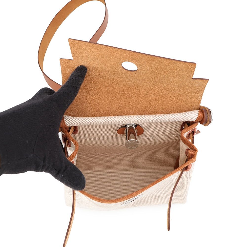 Hermes Shoulder Bag Herbag Zip Mini Ecru Gold Silver Toile Ash Vache Hunter — view 5