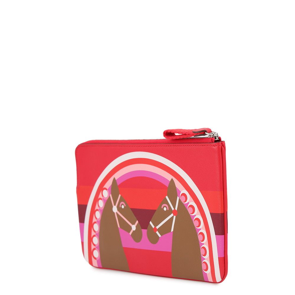 Hermes Pouch Carre Pocket Long Rainbow Love Rouge Coup Halzan Silver Swift — view 2