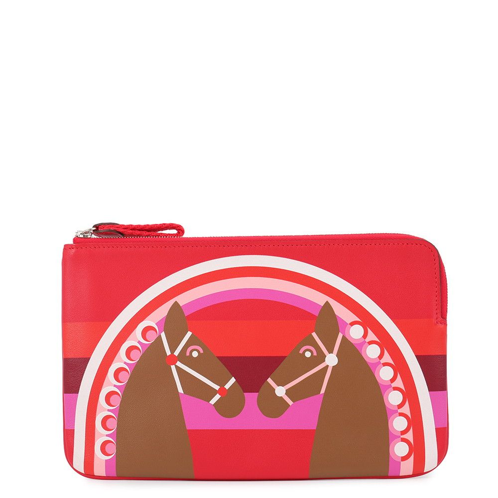Hermes Pouch Carre Pocket Long Rainbow Love Rouge Coup Halzan Silver Swift