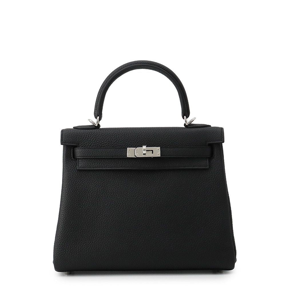 Hermes Handbag Kelly 25 Retourne Black Silver Togo 2-Way Bag