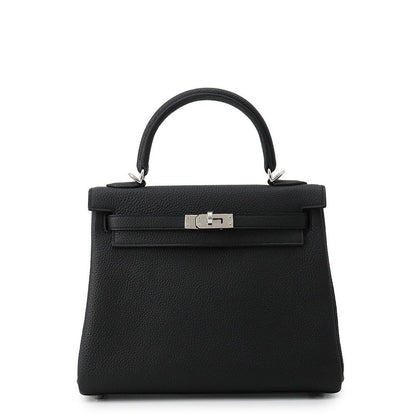 Hermes Handbag Kelly 25 Retourne Black Silver Togo 2-Way Bag