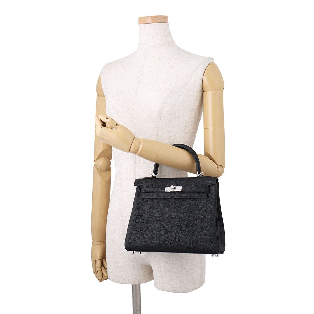 Hermes Handbag Kelly 25 Retourne Black Silver Togo 2-Way Bag — view 4