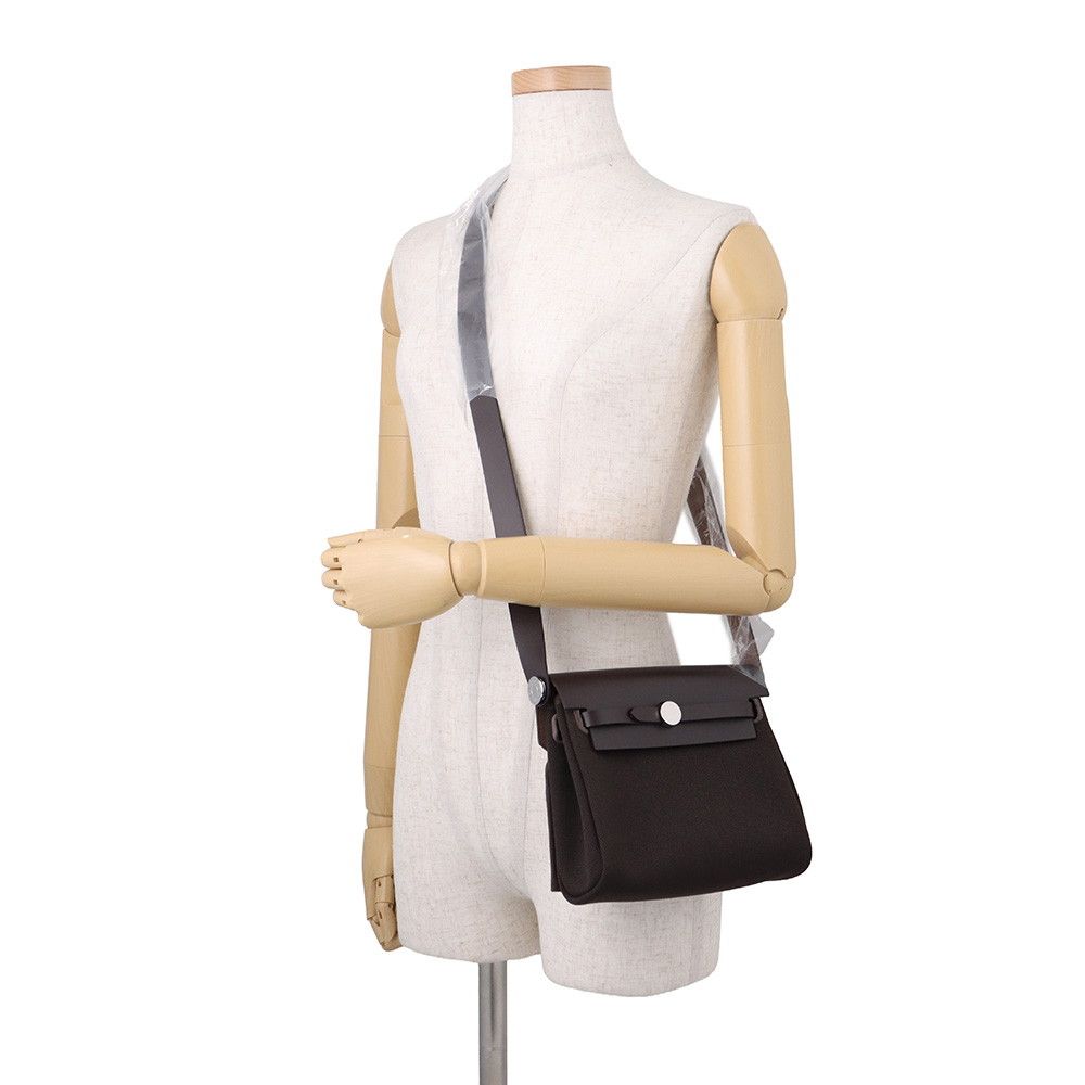 Hermes Shoulder Bag Herbag Zip Mini Ebene Silver Toile Hunter — view 4