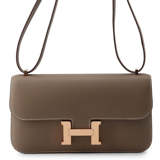 Hermes Constance Elan Miroir Etoupe Pink Gold Epsom Shoulder Bag