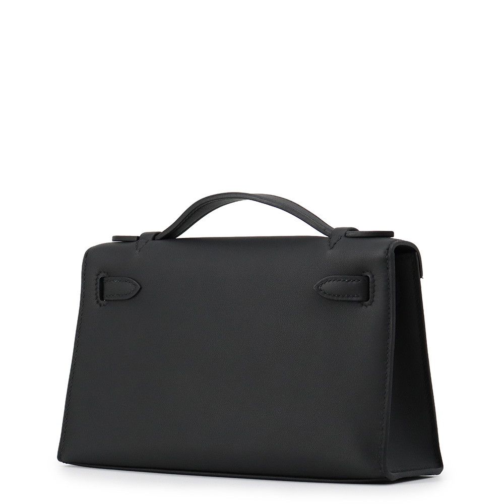 Hermes Handbag Pochette Kelly Black Gold Swift Bag — view 2