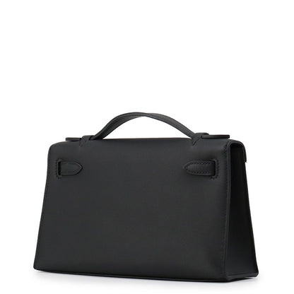 Hermes Handbag Pochette Kelly Black Gold Swift Bag — view 2