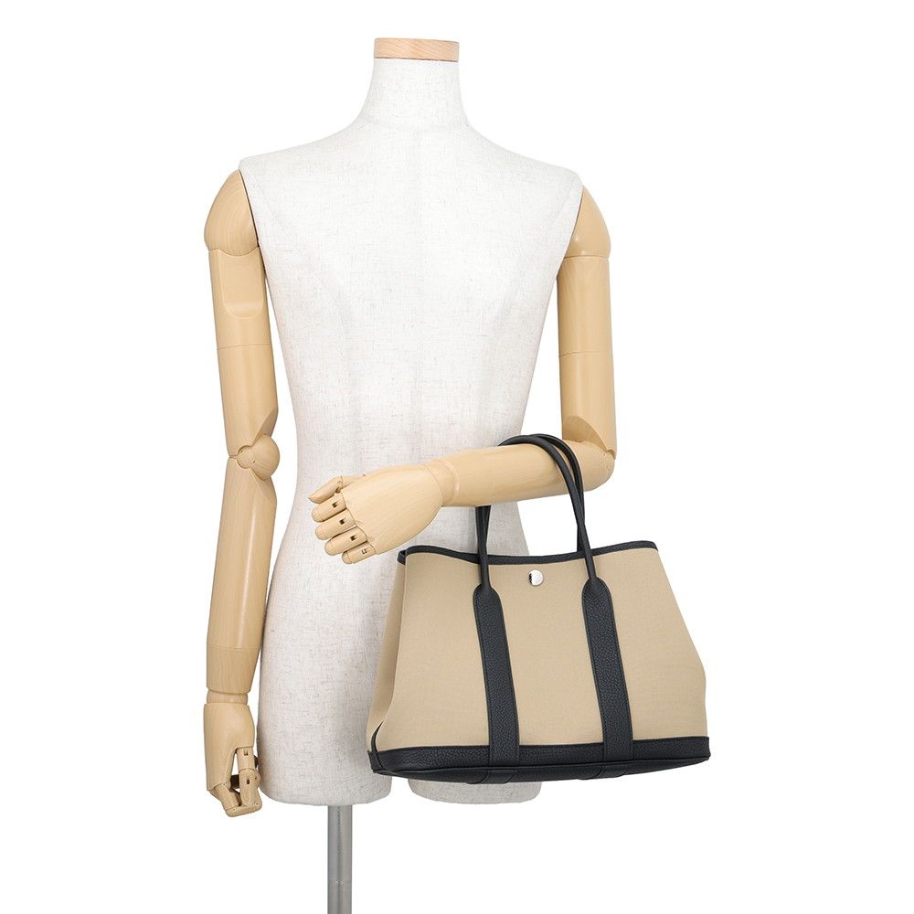 Hermes Tote Bag Garden Party TPM Trench Black Silver Toile Officier Negonda — view 4