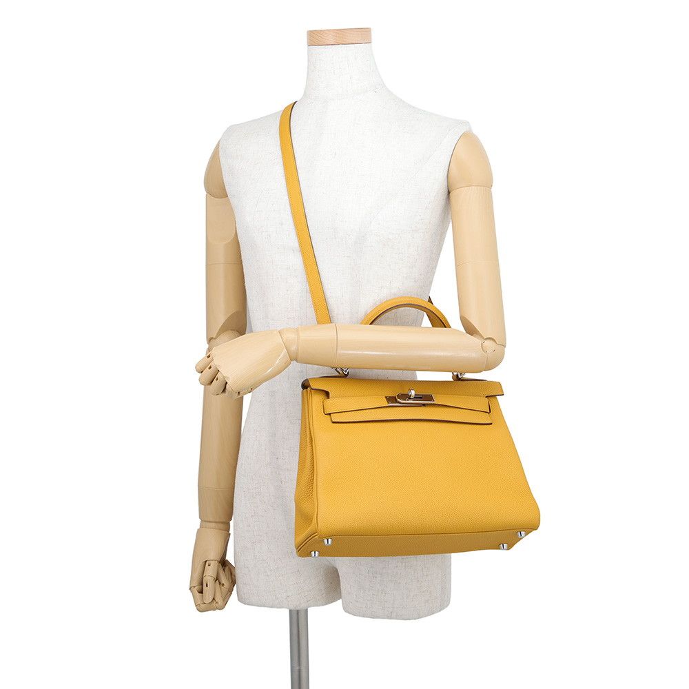 Hermes Handbag Kelly 28 Retourne Jaune Ambre Silver Togo 2-Way Bag — view 5