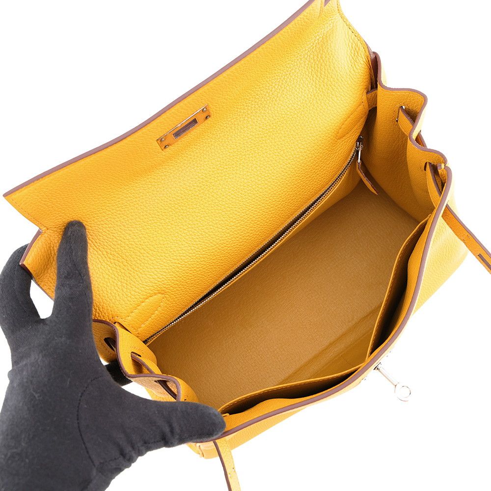 Hermes Handbag Kelly 28 Retourne Jaune Ambre Silver Togo 2-Way Bag — view 6