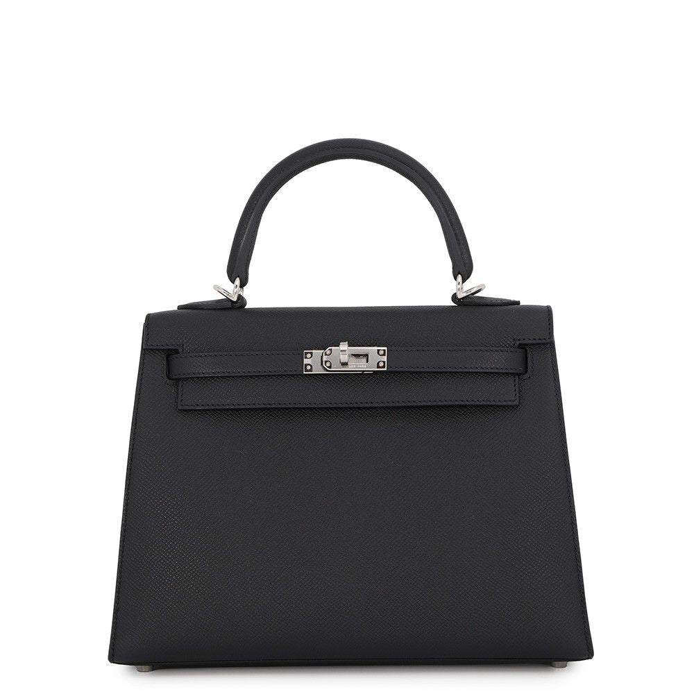Hermes Handbag Kelly 25 Sellier Black Silver Epsom 2-Way Bag