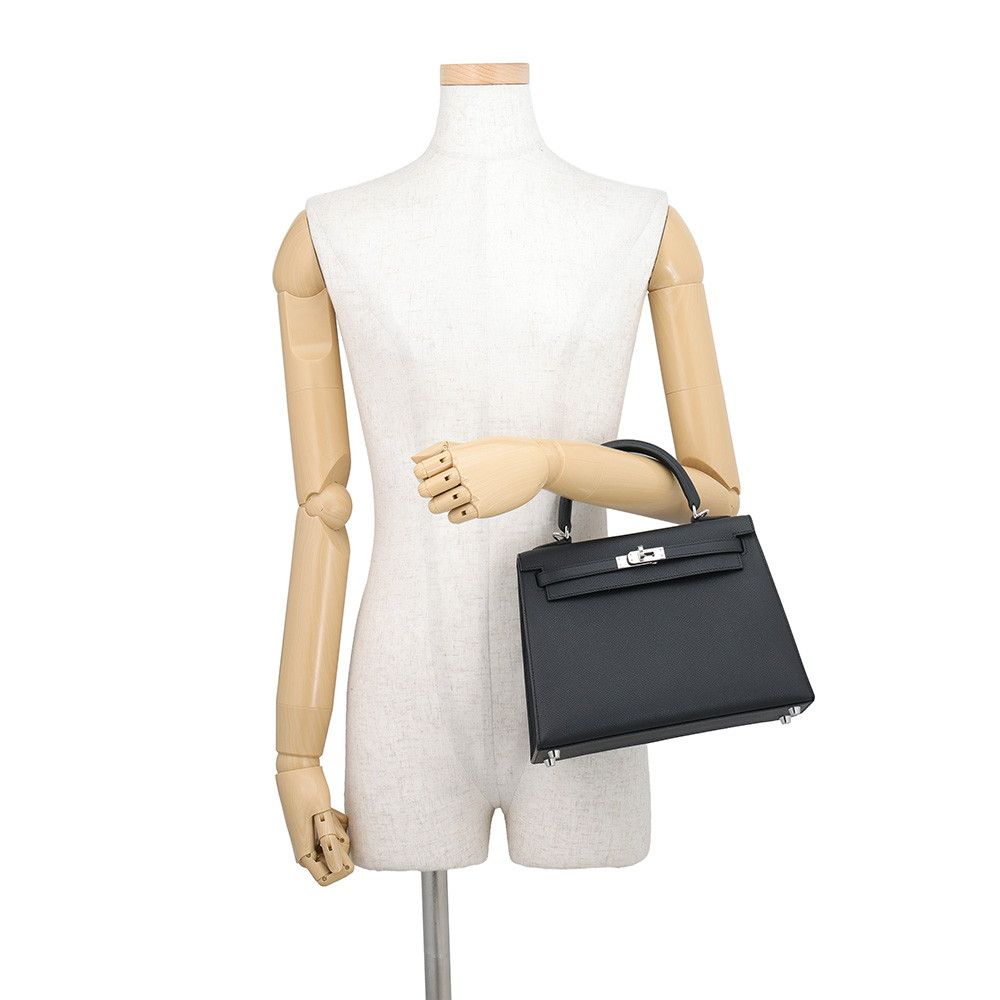 Hermes Handbag Kelly 25 Sellier Black Silver Epsom 2-Way Bag — view 4