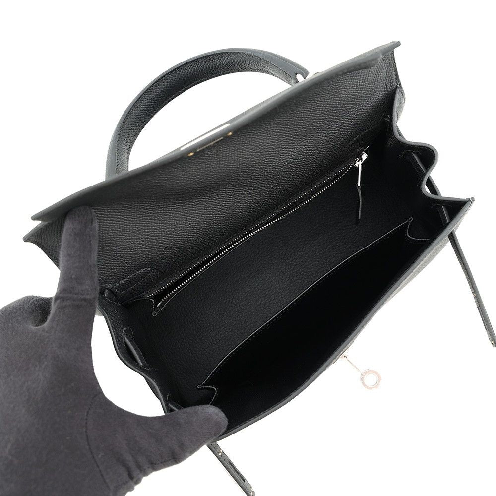 Hermes Handbag Kelly 25 Sellier Black Silver Epsom 2-Way Bag — view 5
