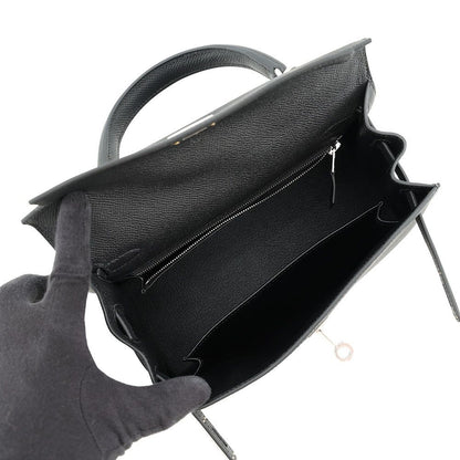 Hermes Handbag Kelly 25 Sellier Black Silver Epsom 2-Way Bag — view 5