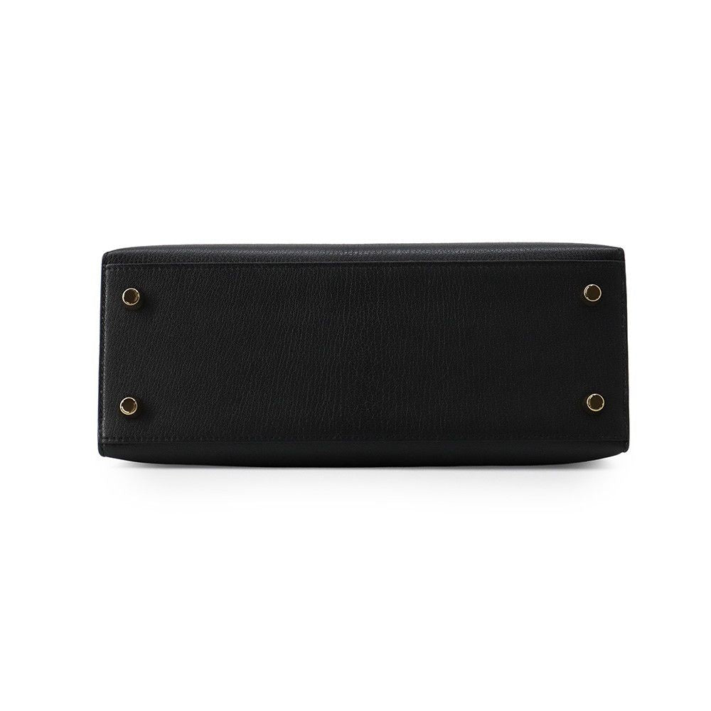 Hermes Handbag Kelly 25 Sellier Black Gold Chevre Mysore 2-Way Bag — view 3