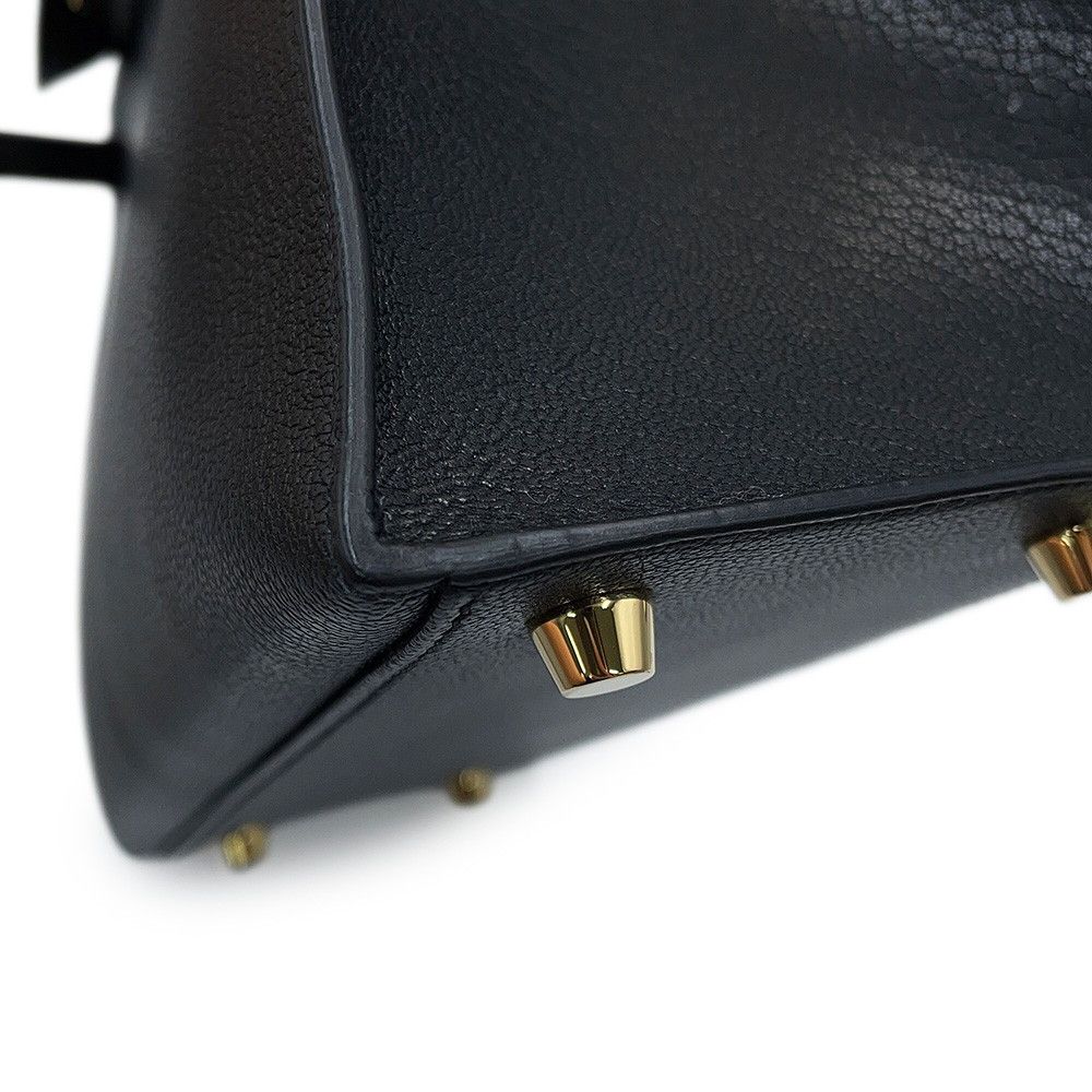 Hermes Handbag Kelly 25 Sellier Black Gold Chevre Mysore 2-Way Bag — view 7