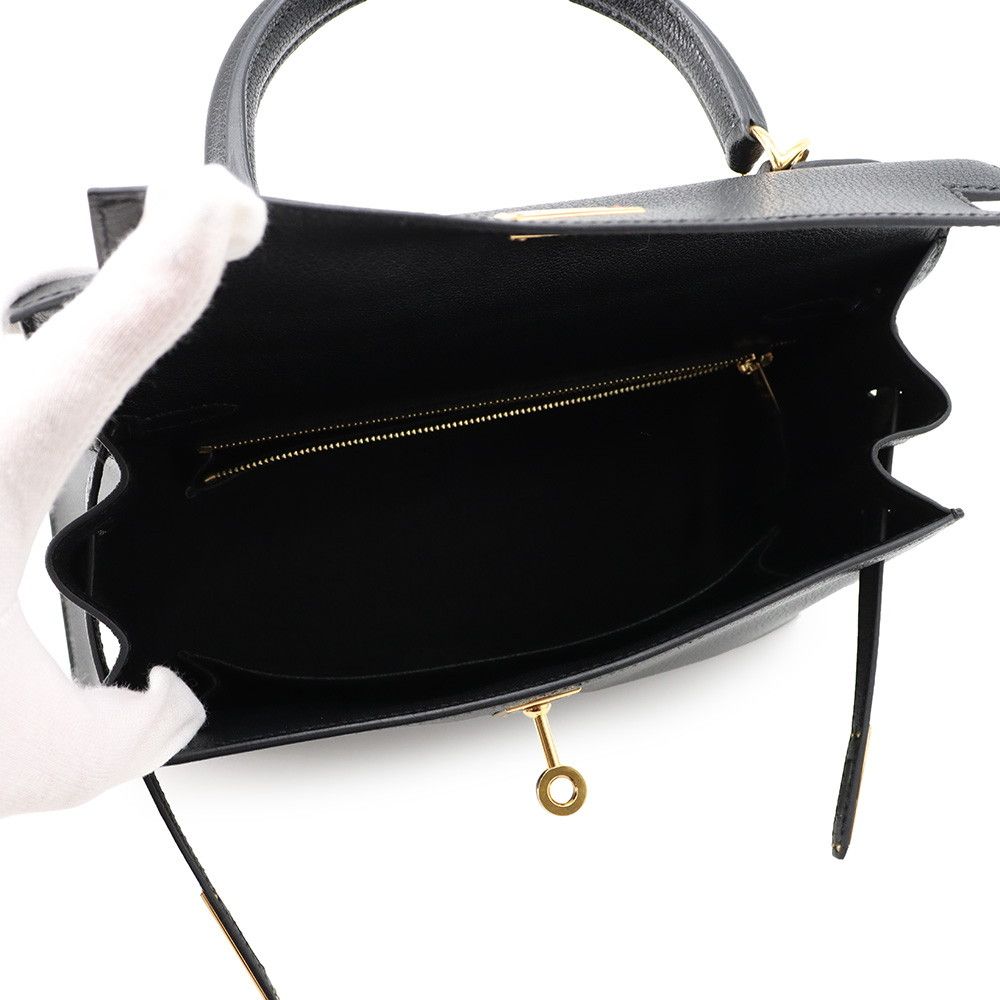 Hermes Handbag Kelly 25 Sellier Black Gold Chevre Mysore 2-Way Bag — view 6