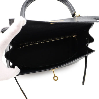 Hermes Handbag Kelly 25 Sellier Black Gold Chevre Mysore 2-Way Bag — view 6