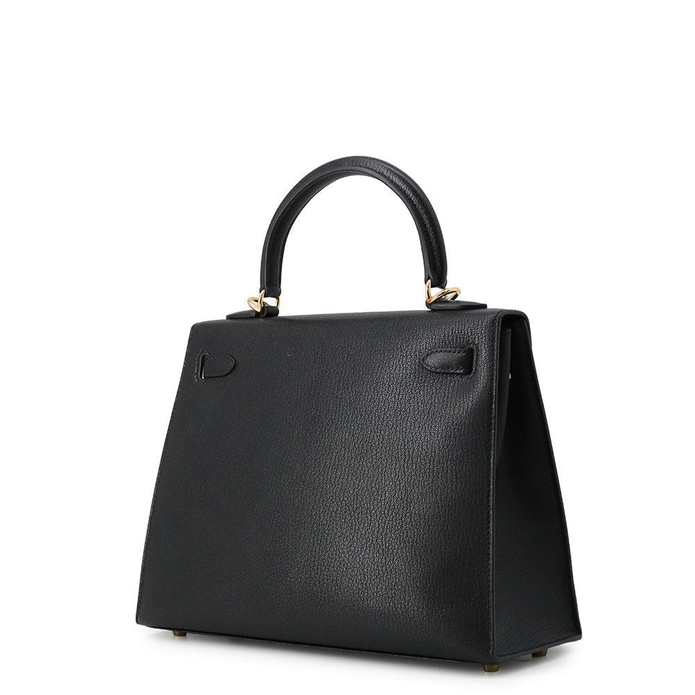Hermes Handbag Kelly 25 Sellier Black Gold Chevre Mysore 2-Way Bag — view 2