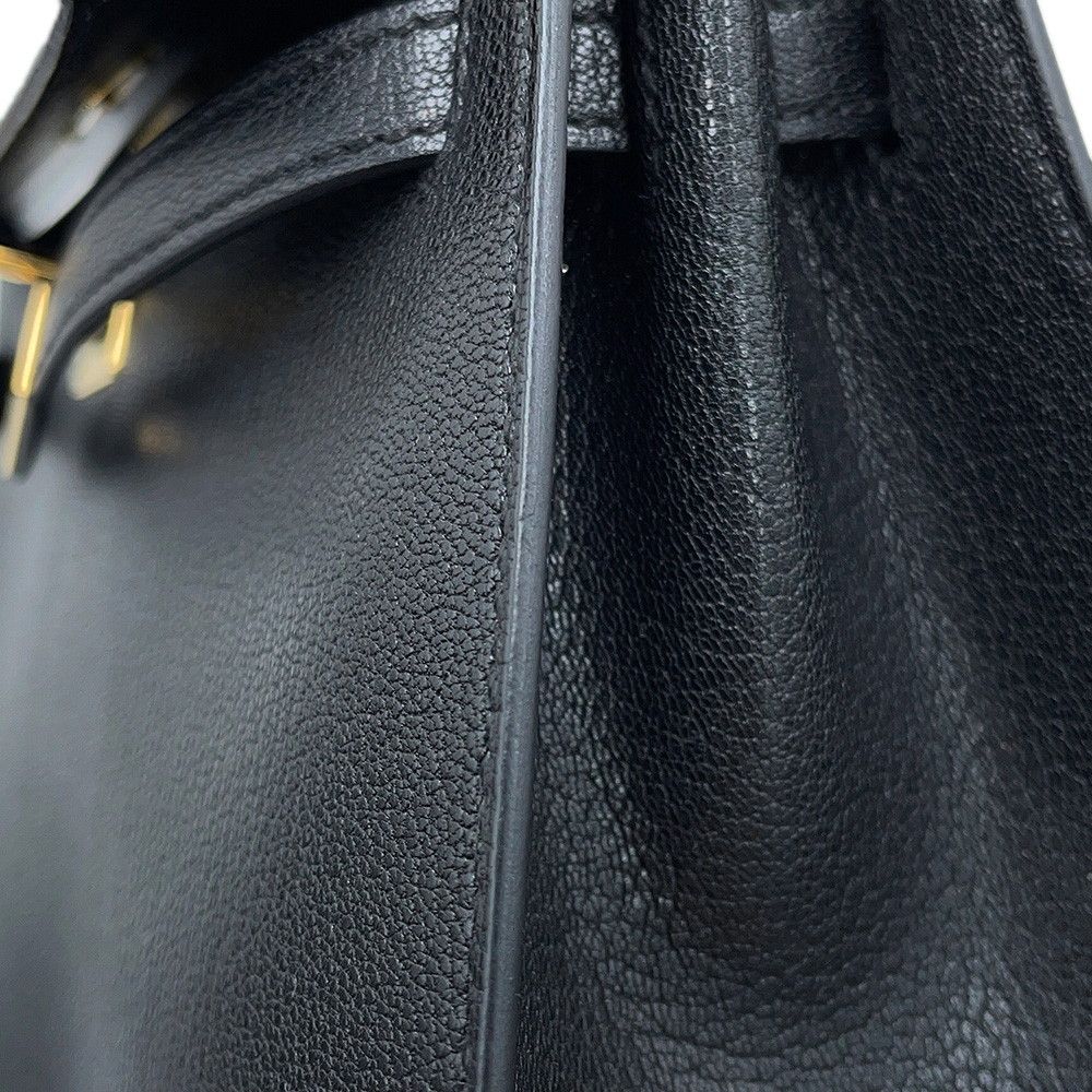Hermes Handbag Kelly 25 Sellier Black Gold Chevre Mysore 2-Way Bag — view 8