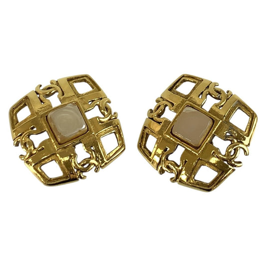 Chanel Vintage CC Logo Gold Plated Faux Pearl Earrings