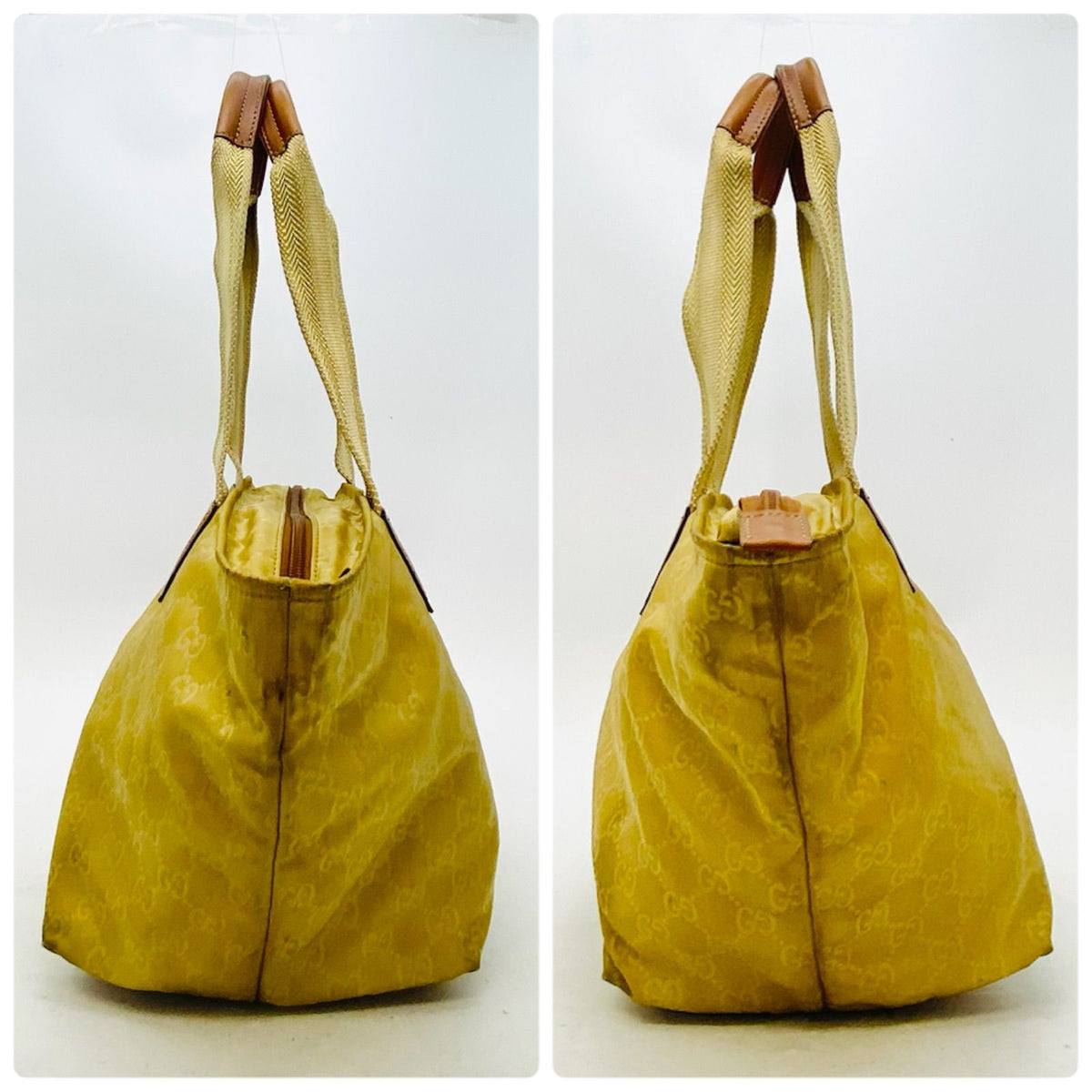 Gucci GG Canvas Tote Bag Webbing Line Nylon Beige GH 98 — view 4