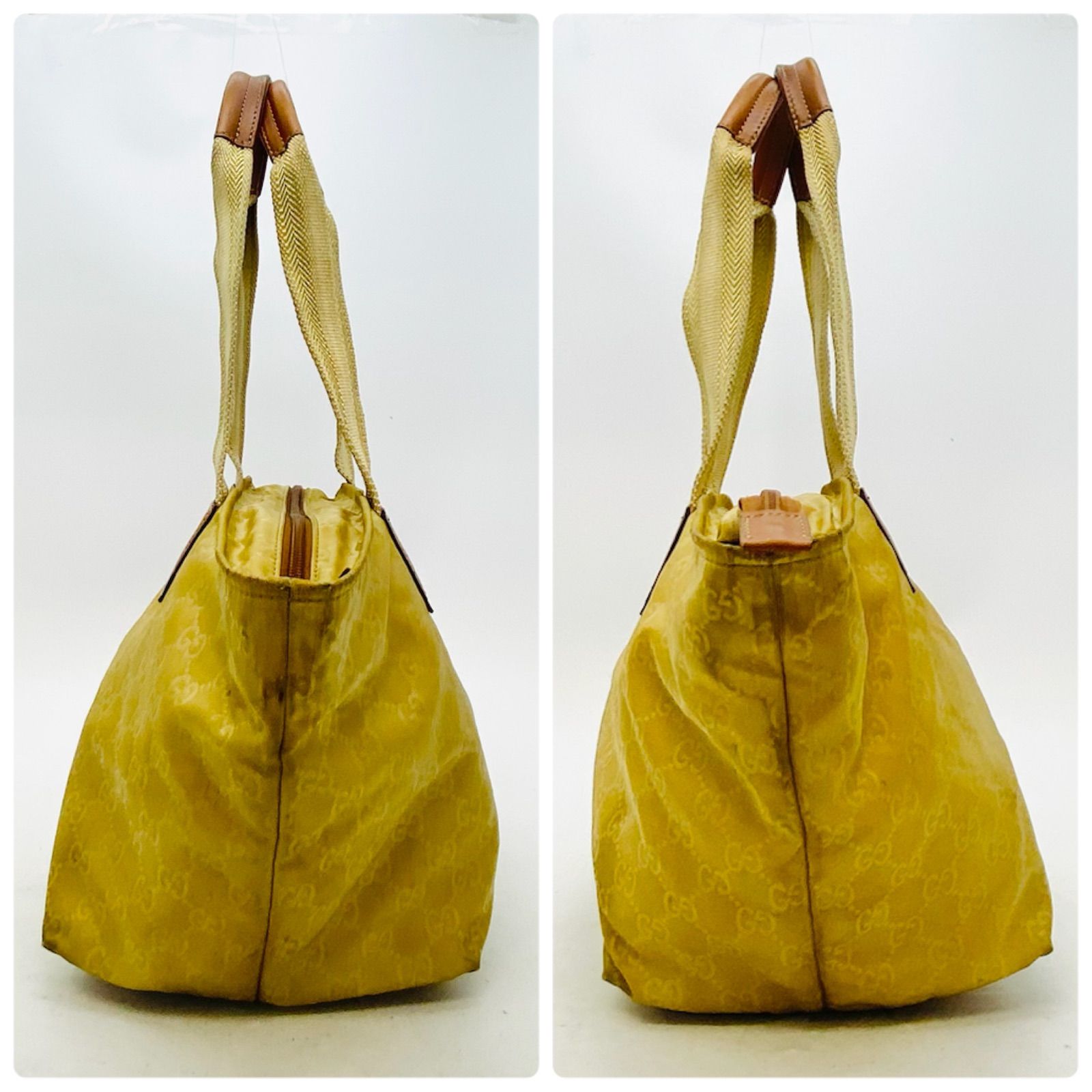 Gucci GG Canvas Tote Bag Webbing Line Nylon Beige GH 98 — view 4
