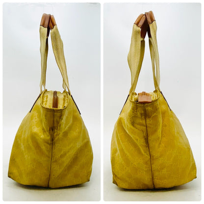 Gucci GG Canvas Tote Bag Webbing Line Nylon Beige GH 98 — view 4