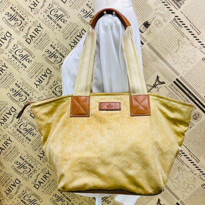 Gucci GG Canvas Tote Bag Webbing Line Nylon Beige GH 98