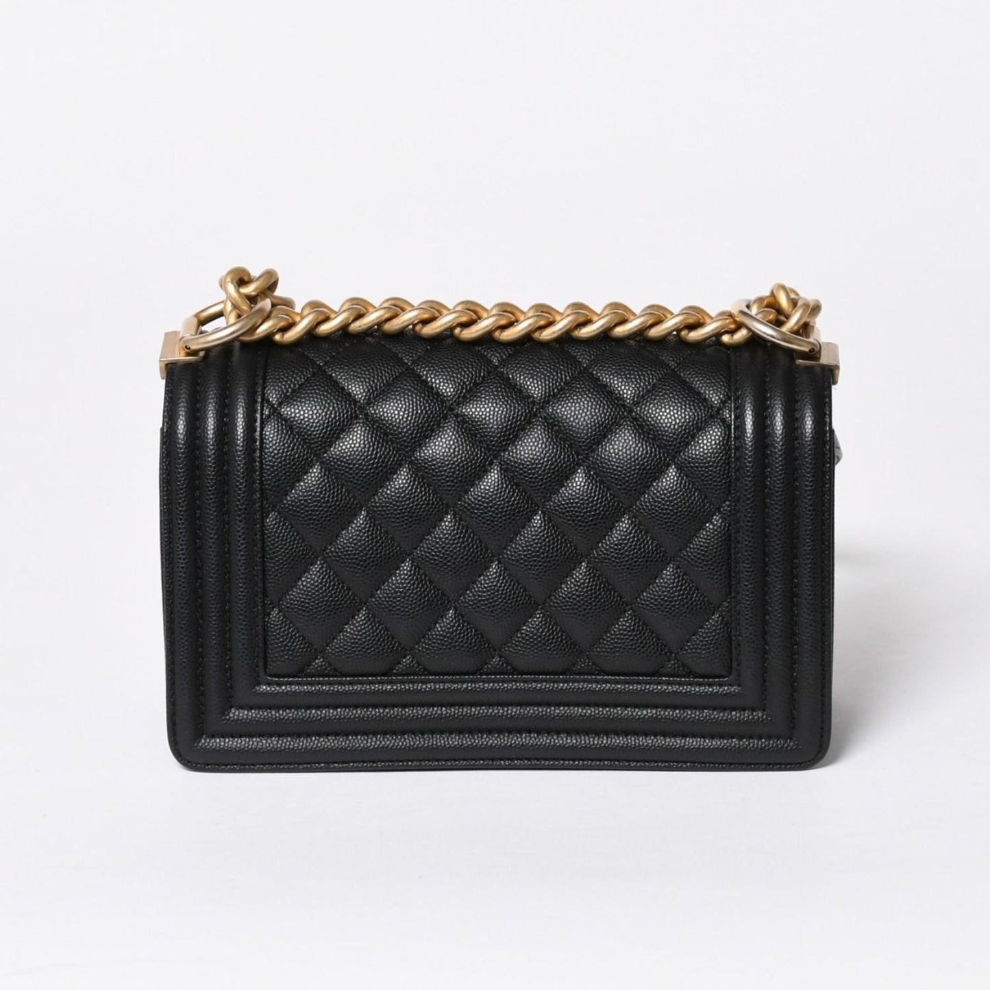 Chanel Boy Shoulder Bag Small Caviar Leather CC Logo Black Gold — view 2