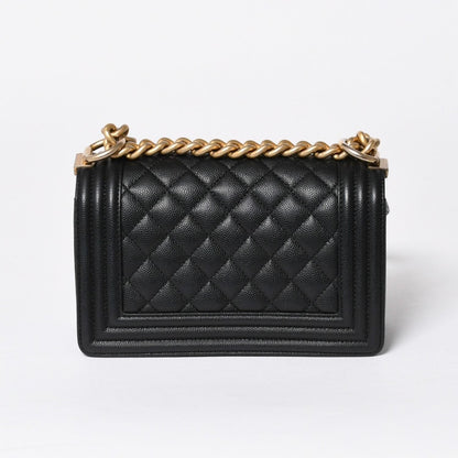 Chanel Boy Shoulder Bag Small Caviar Leather CC Logo Black Gold — view 2