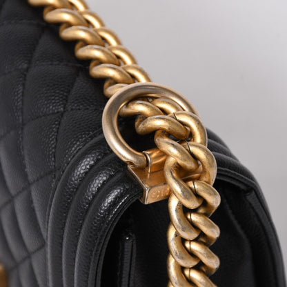 Chanel Boy Shoulder Bag Small Caviar Leather CC Logo Black Gold — view 5